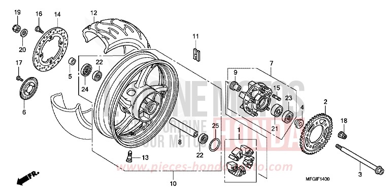 REAR WHEEL for CB600F Hornet PEARL SIENA RED (R320) from 2010